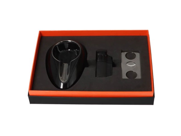 ZIGARRENSET BLACK: ASCHER, CUTTER, FEUERZEUG, GESCHENKBOX